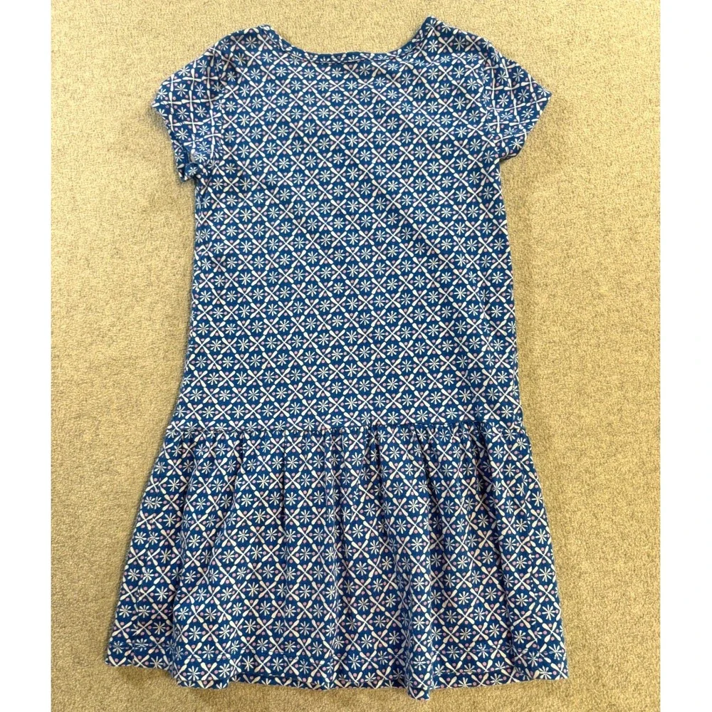 Carters Dress Girls 6/6x Blue White Geometric Floral Drop Waist‎ Short Slv